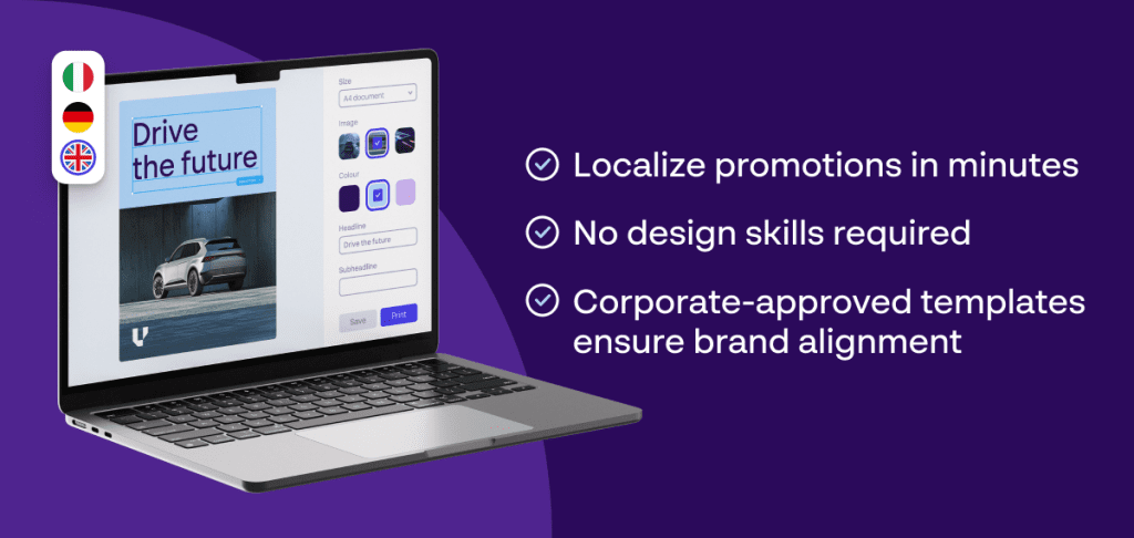 One central content asset branching out into multiple local adaptations across regions and platforms