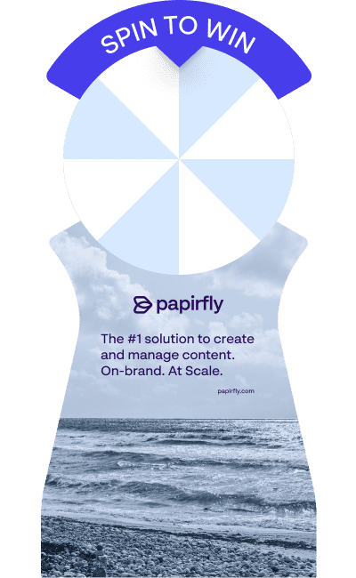 Branded event roulette wheel with Papirfly messaging for booth activation.
