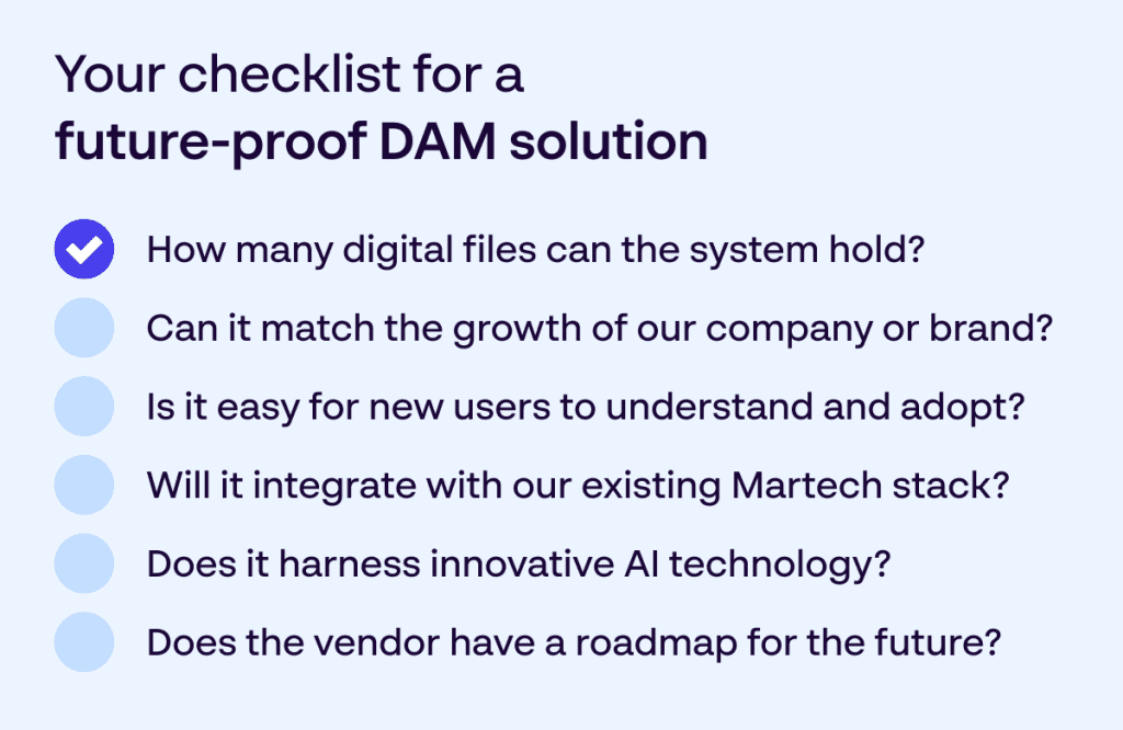 Papirfly checklist of questions marketers should ask to determine how future-proof a digital asset management system is