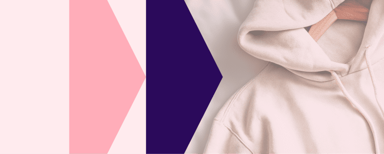 The impossible challenge of retail marketer blog header with hoodie and arrow shapes graphic