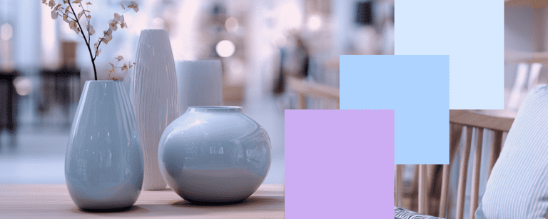 Table decorations and graphic shapes representing digital asset management in retail