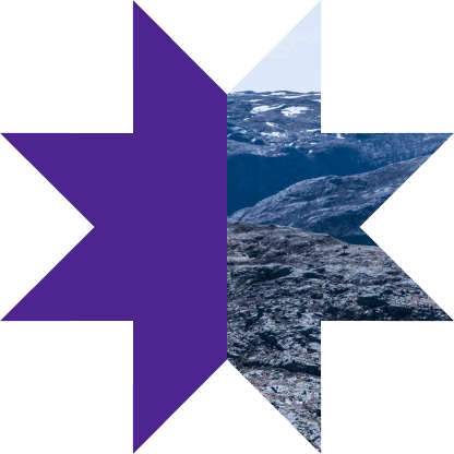 Purple star divided in half with Norwegian landscape