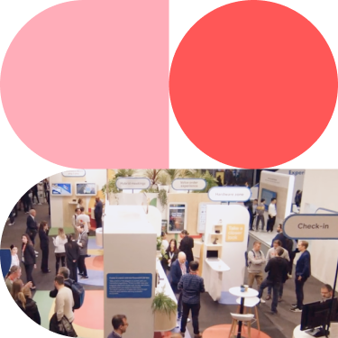 Manage event branding CTA graphic - shapes and photo from event