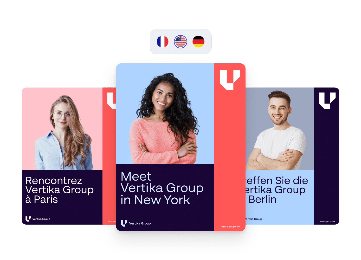 Multilingual marketing assets localized for global teams using templated content creation.