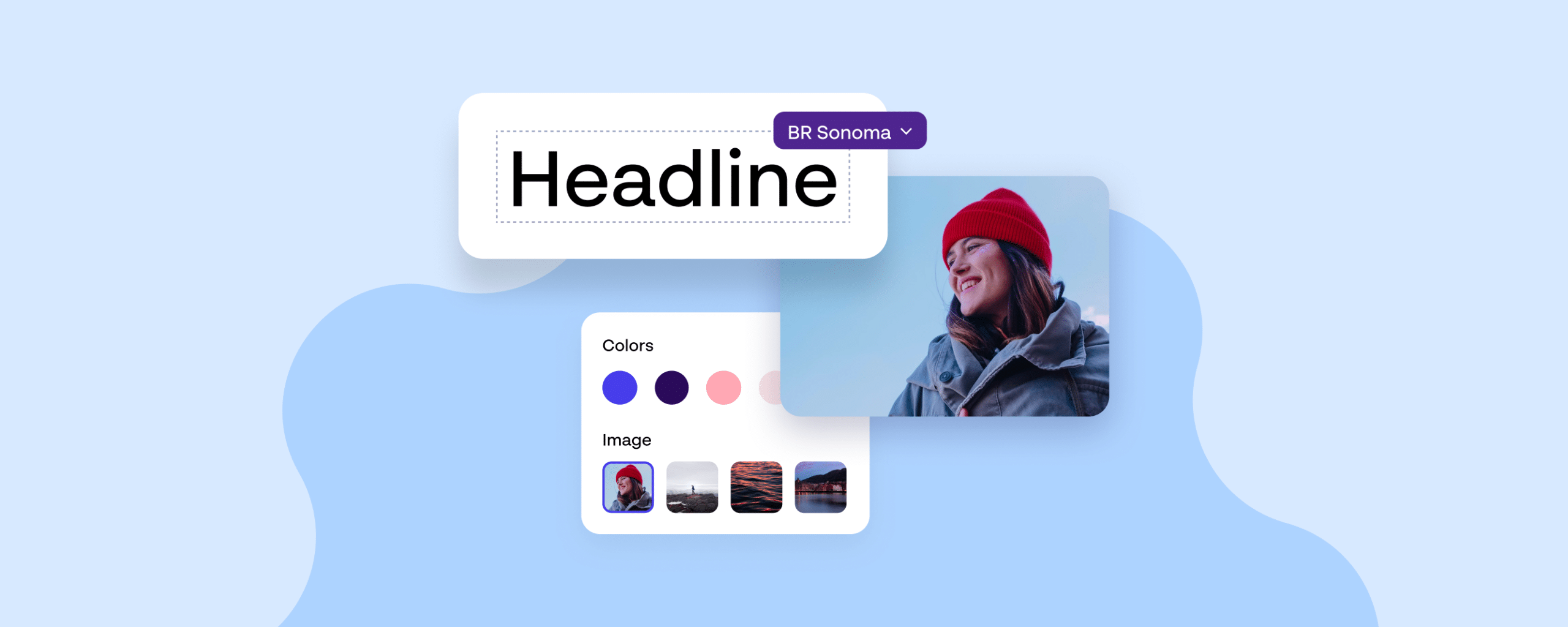 Interface showing editable headline, brand colors, and image selection, representing best brand management software for creating consistent content.