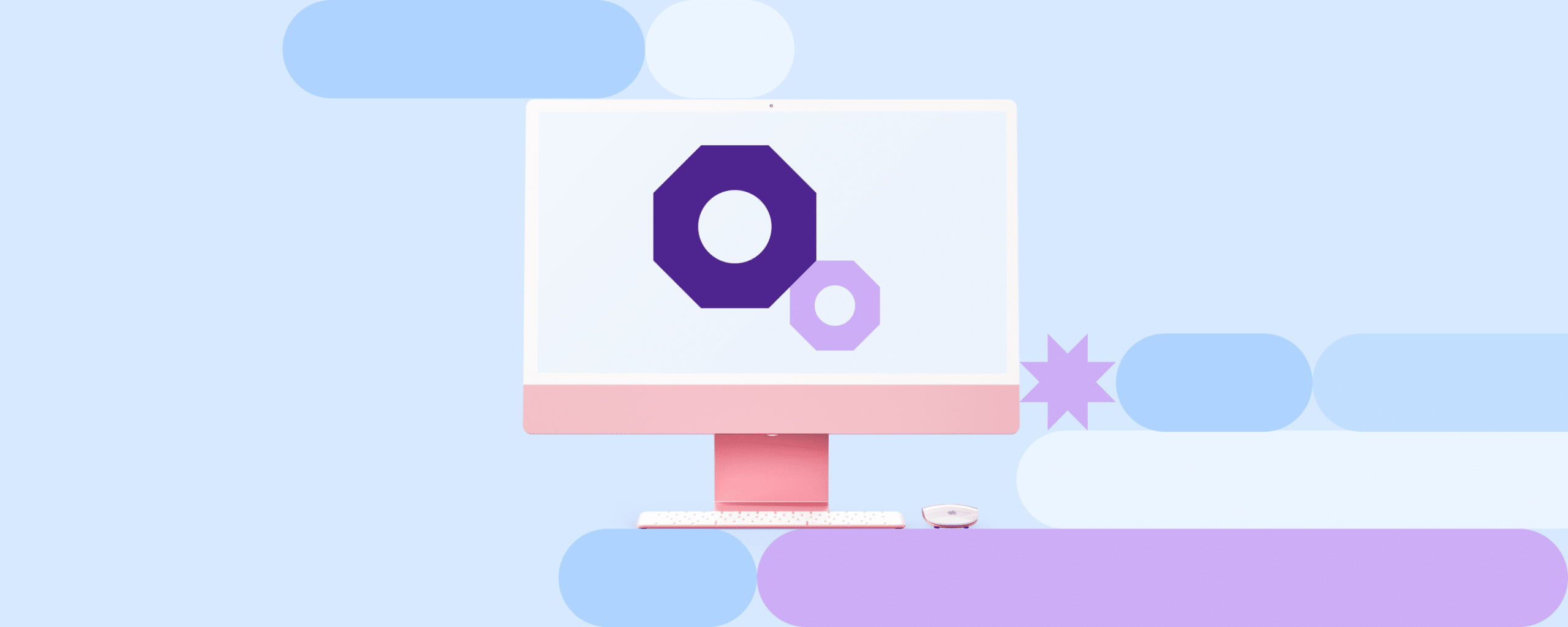 Modern desktop monitor displaying abstract brand icons, representing the best franchise marketing software platforms for centralized brand and content management in 2026.